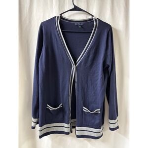 Gap Women Navy‎ Blue Long Sleeve Cardigan Sweater With Silver Trim Size L